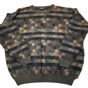 Serafini Vintage Pattern Knit Sweater Grandpa Core Cozy Men 3X Multicolor Cosby